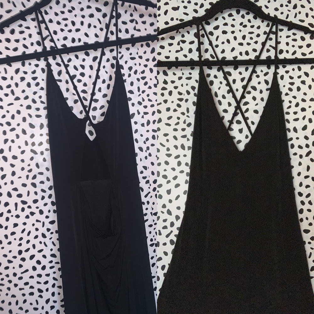 Black open back slit maxi dress